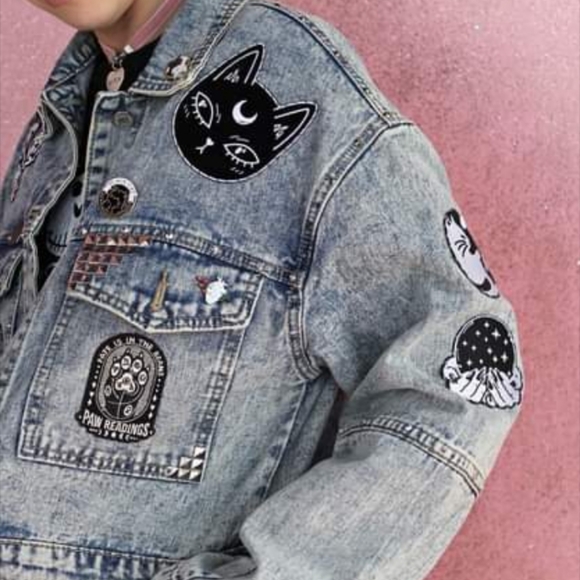 SOLD @MARKET!  Lucipurr pt 2! Custom witchy kitty denim jacket! - Picture 13 of 15